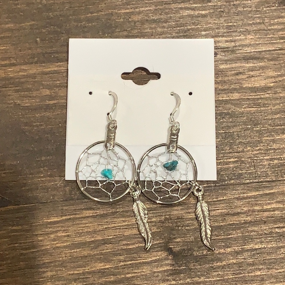Sterling silver dream catcher dangly earrings